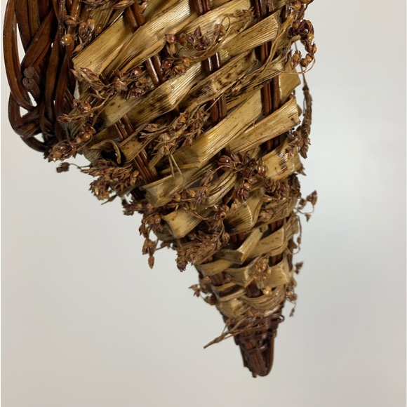 Primitive Cornucopia Horn Basket Lined Floral Thanksgiving Fall Farmhouse Rustic - Picture 13 of 16